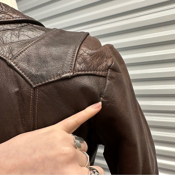 Vintage 70s east west musical brown dagger collar leather jacket S/M - Picture 6 of 12